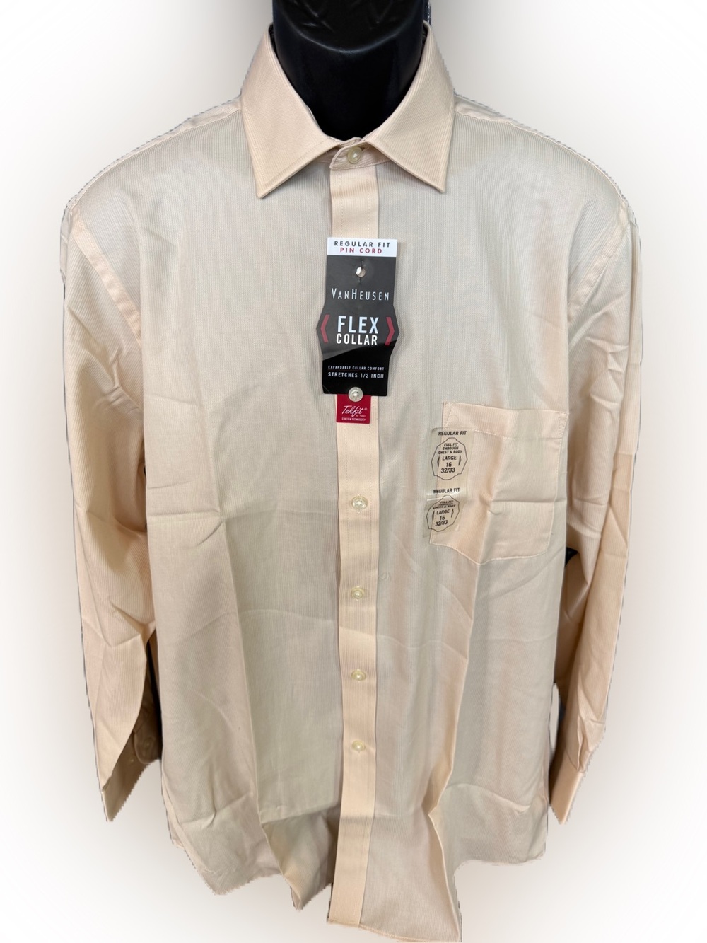 BNWT Van Heusen Flex Collar Regular Fit Button Down Light Gold Shirt. 16 32/33